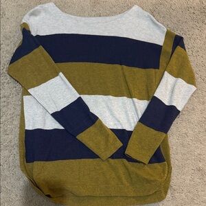 Striped Women's Sweater - Olive, Navy, and Gray Size M